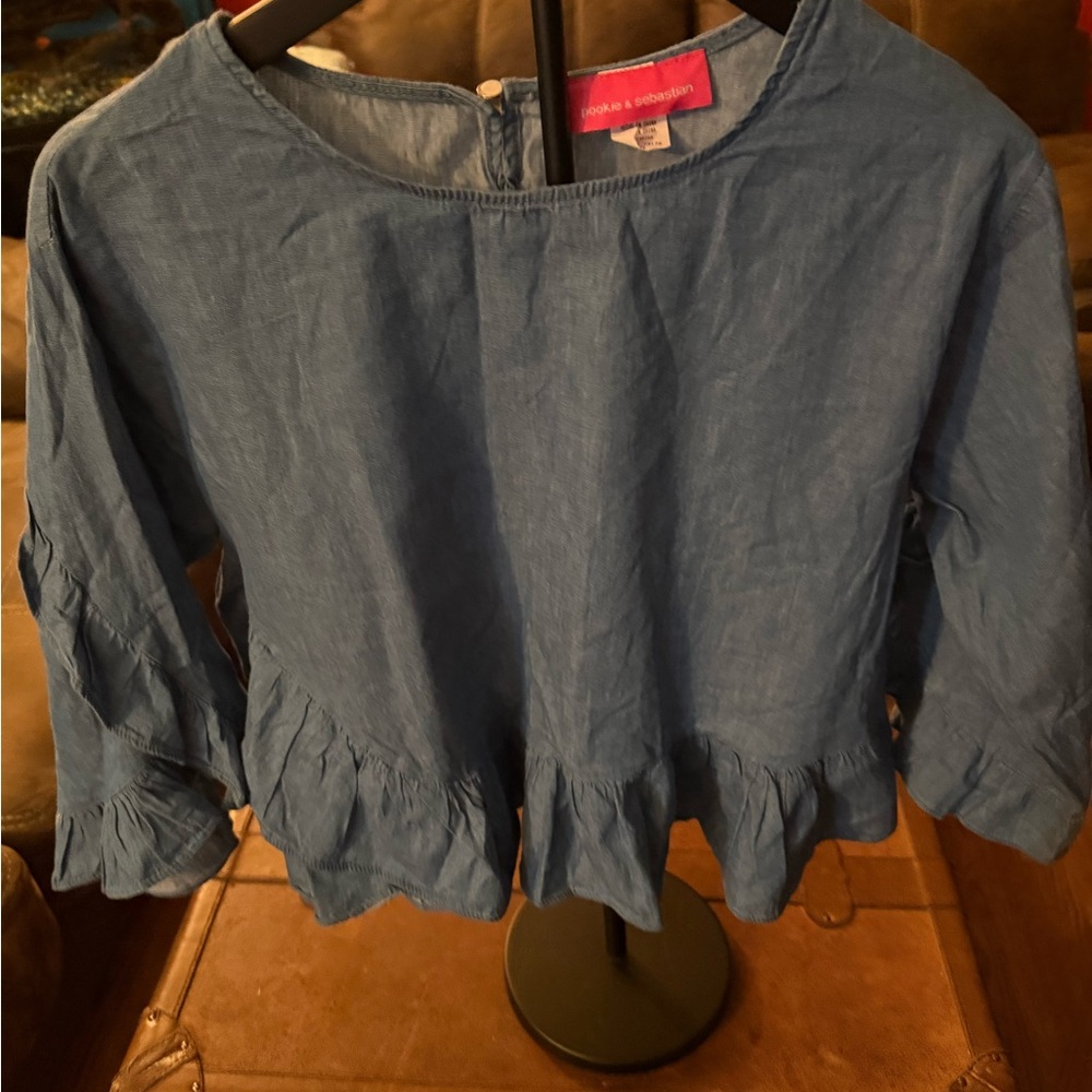 Nicole & Brookson Blue Ruffle Crop Top